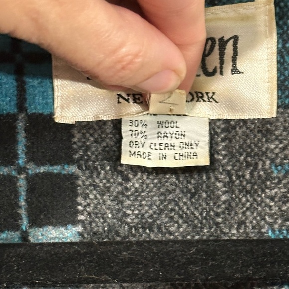 An Ren New York Wool Blend Jacket Medium Gray Blue Black Geometric Peplum Retro - Picture 6 of 8